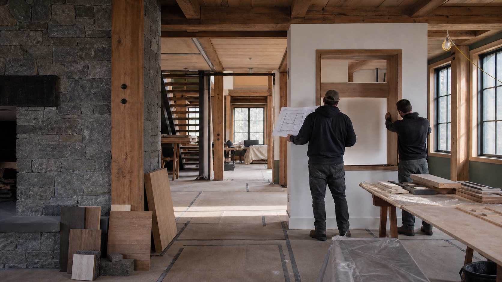 Craft professionals coordinating a premium Vermont interior renovation